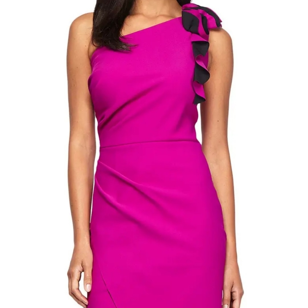 One shoulder ruffled sheath dress